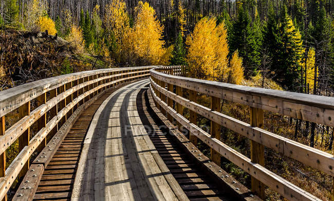 Vista panorámica del puente de caballete de madera, Kelowna, Columbia Británica, Canadá - foto de stock