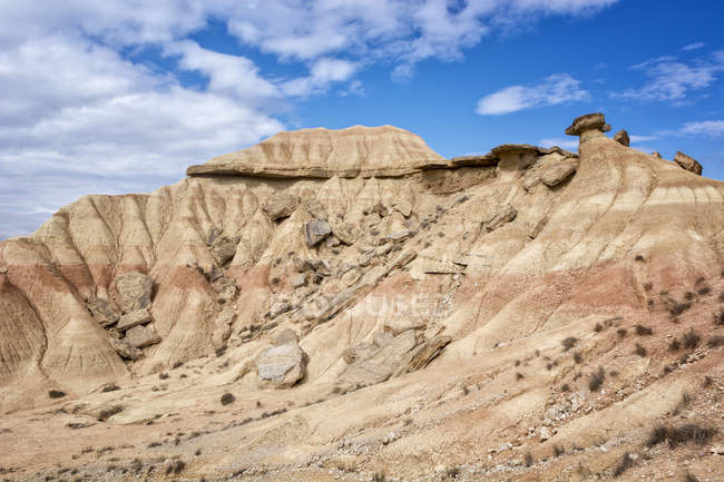 Scenic view of rock formation in desert, Badlands, Navarre, Spain — Stock Photo