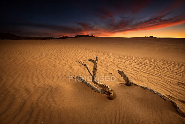 Живописный вид на закат над песчаными дюнами, Коррехо, Фуэртевентура, Лас-Пальмас, Канарские острова, Испания — стоковое фото