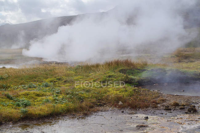 Zona de aguas termales de Geysir en Islandia del Sur - foto de stock