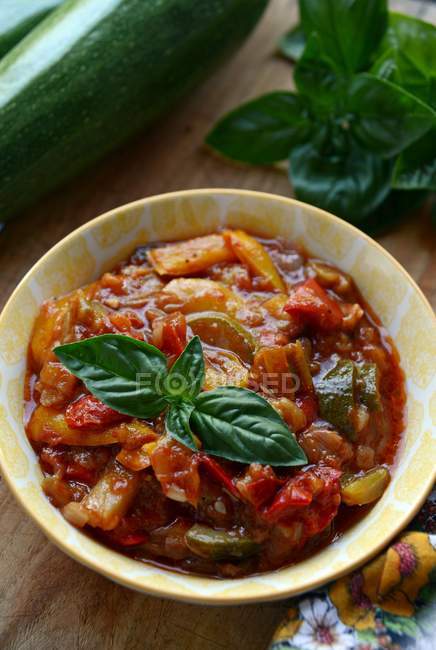 Bowl of tasty hot peperonata vegetable stew — Stock Photo