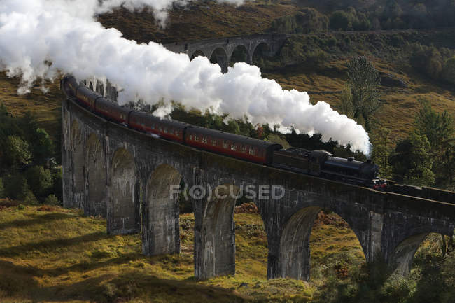 Treno a vapore sul Glenfinnan Viaduct, Lochaber, Highlands, Scozia, Regno Unito — Foto stock