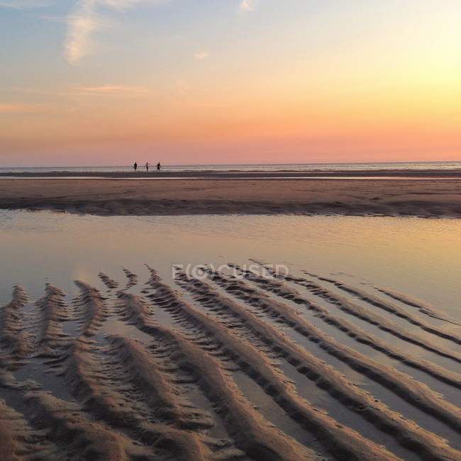 Vista do pôr do sol na praia de areia na Holanda, Bloemendaal — Fotografia de Stock