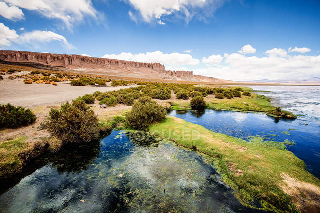Chile, Altiplano, scenic view of salt flat under cloudy sky — Stock Photo