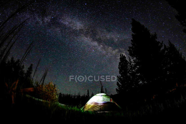 Malerische Aussicht auf stimmungsvolles Zelten bei Nacht — Stockfoto