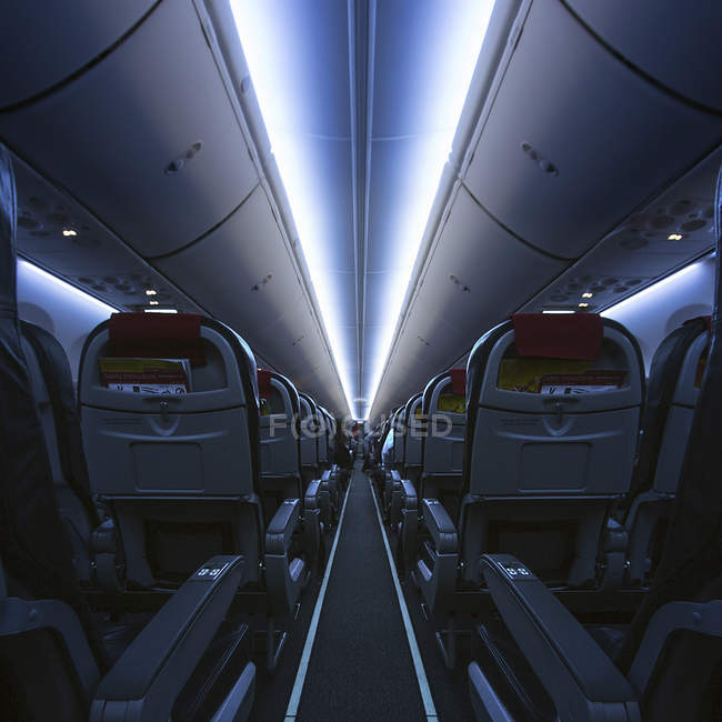 Interior of an empty cabin on airplane — Stock Photo