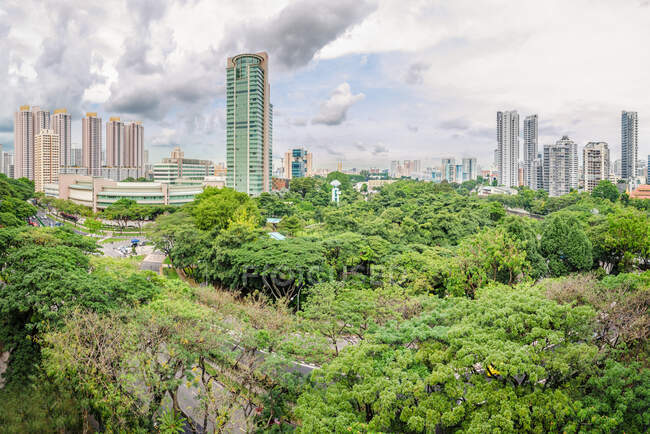 Paisagem urbana da moderna cidade asiática no dia nublado — Fotografia de Stock