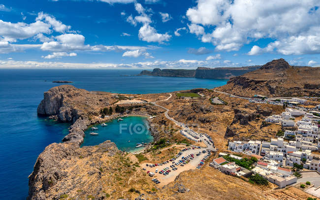 Malerischer Blick auf die Küste, Lindos, Rhodos, Griechenland — Stockfoto