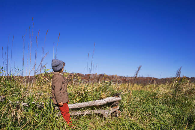 Ragazzo in piedi in un campo sulla natura — Foto stock