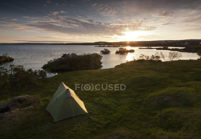 Scenic view of tent by Myvatn lake, Iceland — Stock Photo
