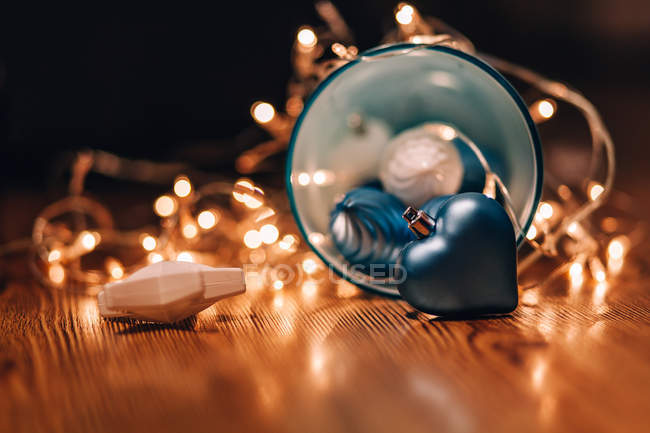 Christmas baubles, stars and fairy lights — Stock Photo