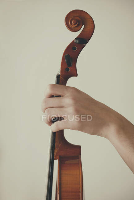 Main de fille tenant violon — Photo de stock