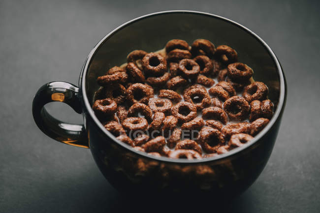 Closeup view of Chocolate cereal in a mug — Stock Photo