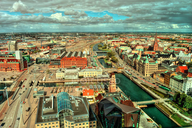 Vista aérea da paisagem urbana de Sundsvall, Suécia — Fotografia de Stock