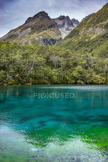 Vista panorámica de Blue Lake y Franklin Range, Parque Nacional Nelson Lakes, Nueva Zelanda - foto de stock