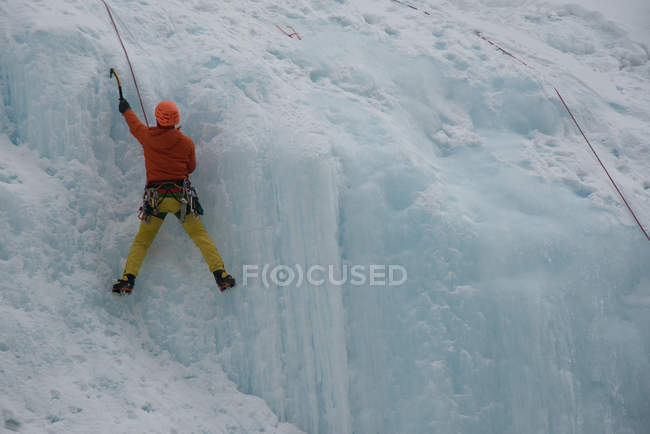 Man Ice climbing, Banff, Alberta, Canadá — Fotografia de Stock