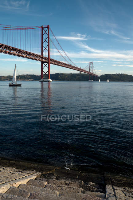 Scenic view of 25th of April bridge, Lisbon, Portugal — Stock Photo