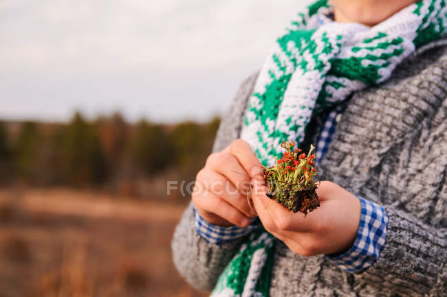 Хлопчик тримає деякі дикі квіти — стокове фото