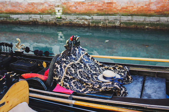 Closeup view of gondola on canal, Venice, Italy — Stock Photo