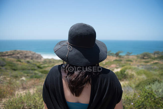 Vue arrière d'une femme regardant la vue sur la plage, La Jolla, Californie, Amérique, USA — Photo de stock