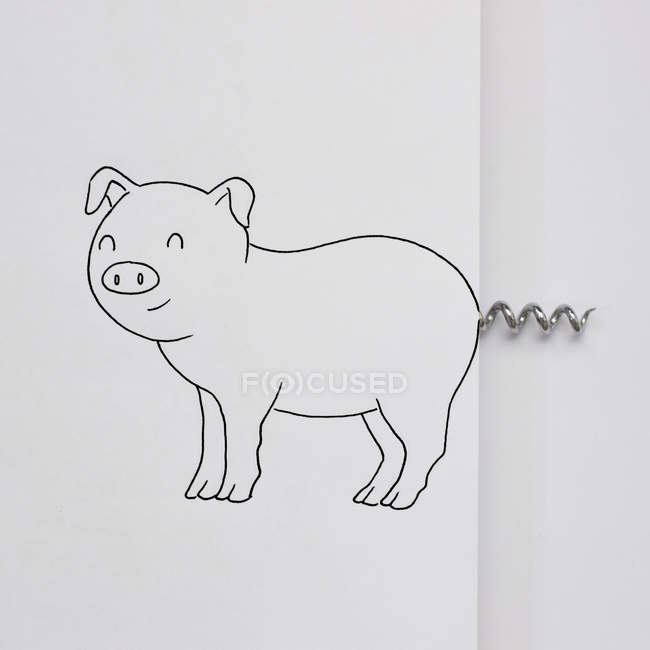 Vista panorámica del dibujo conceptual de cerdo - foto de stock