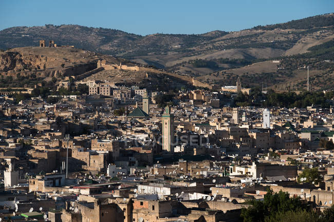 Vista panorámica del horizonte de la ciudad, Fez, Fez-Meknes, Marruecos - foto de stock