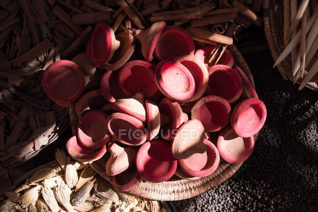 Overhead view of pots at a market, Morocco — Stock Photo