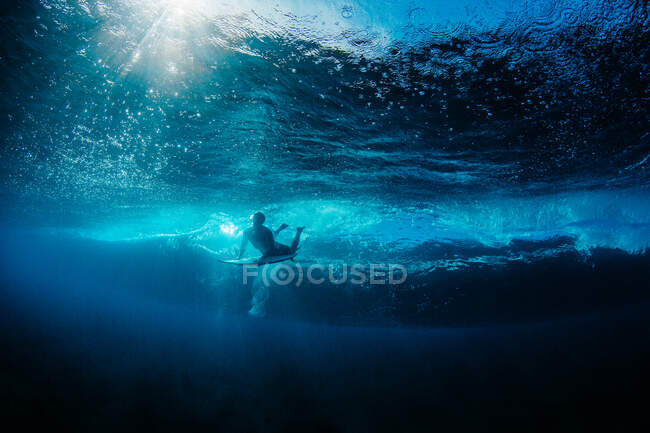 Hombre nadando bajo el agua sobre un arrecife poco profundo, Kalapana, West Puna, Hawai-i, America, USA - foto de stock