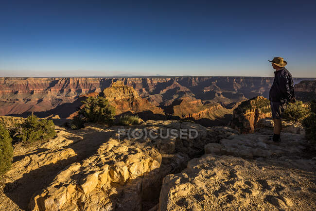 RILASCIO Uomo in piedi a Cape Royal guardando Grand Canyon, Arizona, America, USA — Foto stock