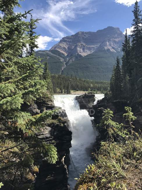 Vista panorámica de Athabasca Falls, Parque Nacional Jasper, Alberta, Canadá - foto de stock