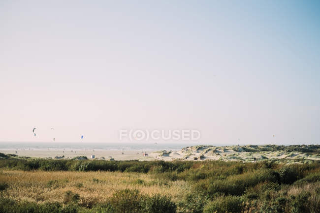 Vista à distância de uma praia, IJmuiden, Holanda — Fotografia de Stock