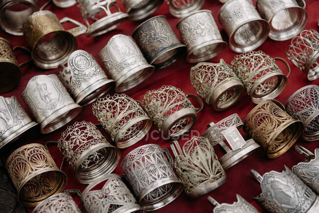 Antique silver cup holders — Stock Photo