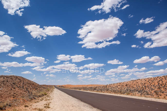 Vista panorámica de la carretera en el parque transfronterizo de Kgalagadi, Sudáfrica - foto de stock