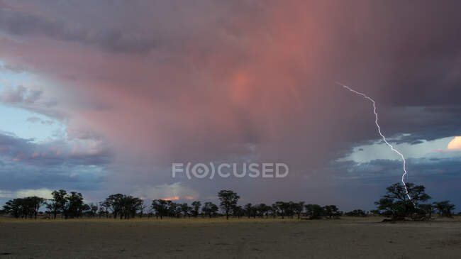 Vista di nuvole temporalesche e fulmini nel cielo del tramonto — Foto stock