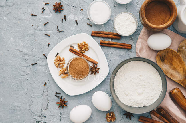 Ingredients for baking. homemade food. top view. — Stock Photo