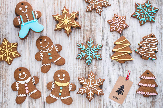 Top view Homemade gingerbread cookies on a table — Stock Photo