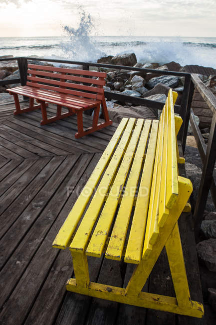 Scenic view of Benches by the beach, Swakopmund, Namibia — Stock Photo
