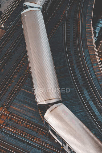 Overhead view of trains on the Loop, Chicago, Illinois, United States — Stock Photo