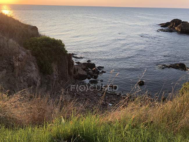 Vista panorâmica do pôr-do-sol costeiro, Bulgária — Fotografia de Stock