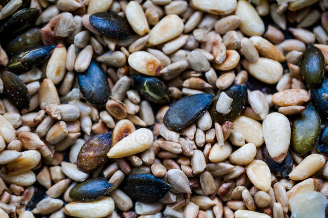 Vue rapprochée des noix rôties et des graines — Photo de stock
