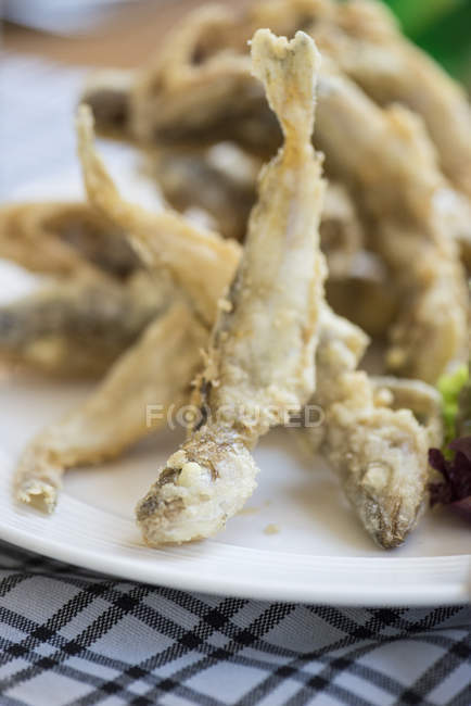 Жареная рыба с салатом, вид крупным планом — стоковое фото