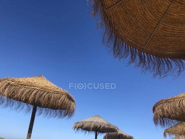 Sombrillas en la playa, Foz do Lizandro, Ericeira, Portugal - foto de stock