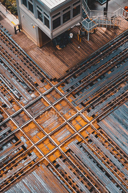 Aerial view of a train junction, The Loop, Chicago, Illinois, United States — Stock Photo