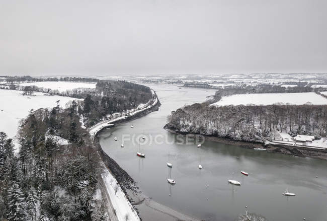 Vue aérienne d'un paysage hivernal rural, Cork, Irlande — Photo de stock