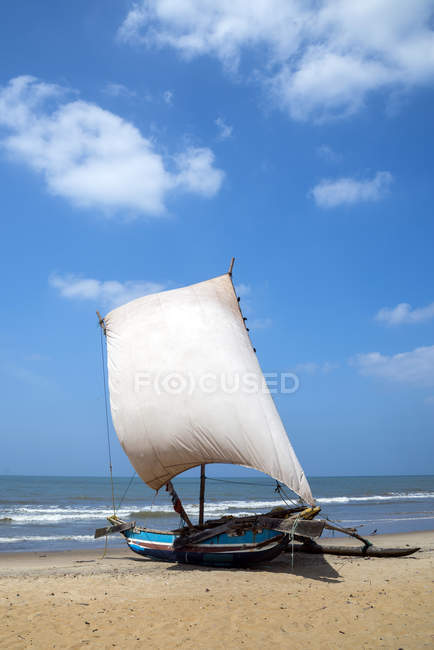 Vista panorámica de barco de pesca cerca de la playa de Negombo, Sri Lanka - foto de stock