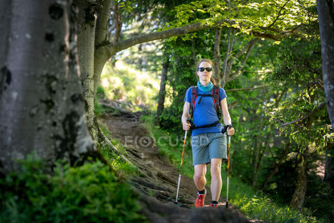 Caminhadas de mulheres em Nockstein Mountain perto de Salzburgo, Áustria — Fotografia de Stock