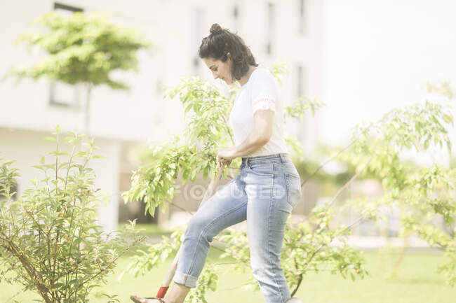 Woman digging in her garden — Stock Photo