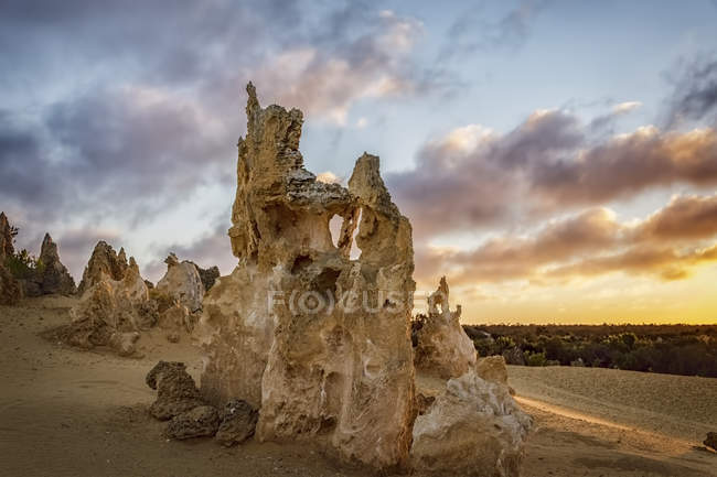 Scenic view of The Pinnacles at sunset, Nambung National Park, Western Australia, Australia — Stock Photo