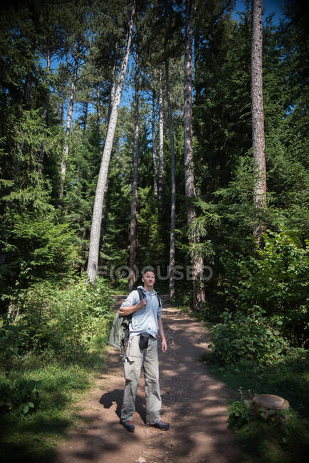 Людина, яка подорожує лісом, Боснія і Герцеговина. — стокове фото