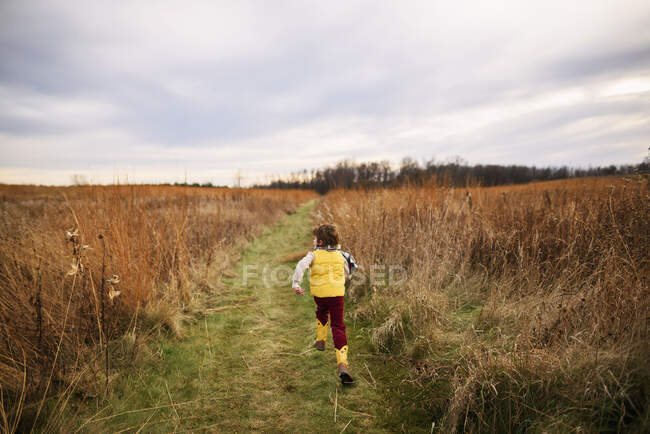Boy running in a field, United States — Fotografia de Stock